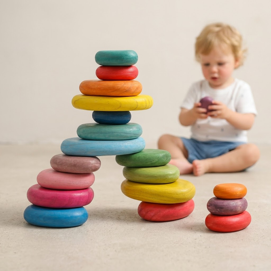 Korakio Extra Large Wooden Stacking Stones for Toddlers 1-3, 16 Pcs Montessori Balancing Rocks, Giant Lightweight Sensory Toys for Open-Ended Play, Smooth & Safe Learning Blocks Gift for Boys & Girls