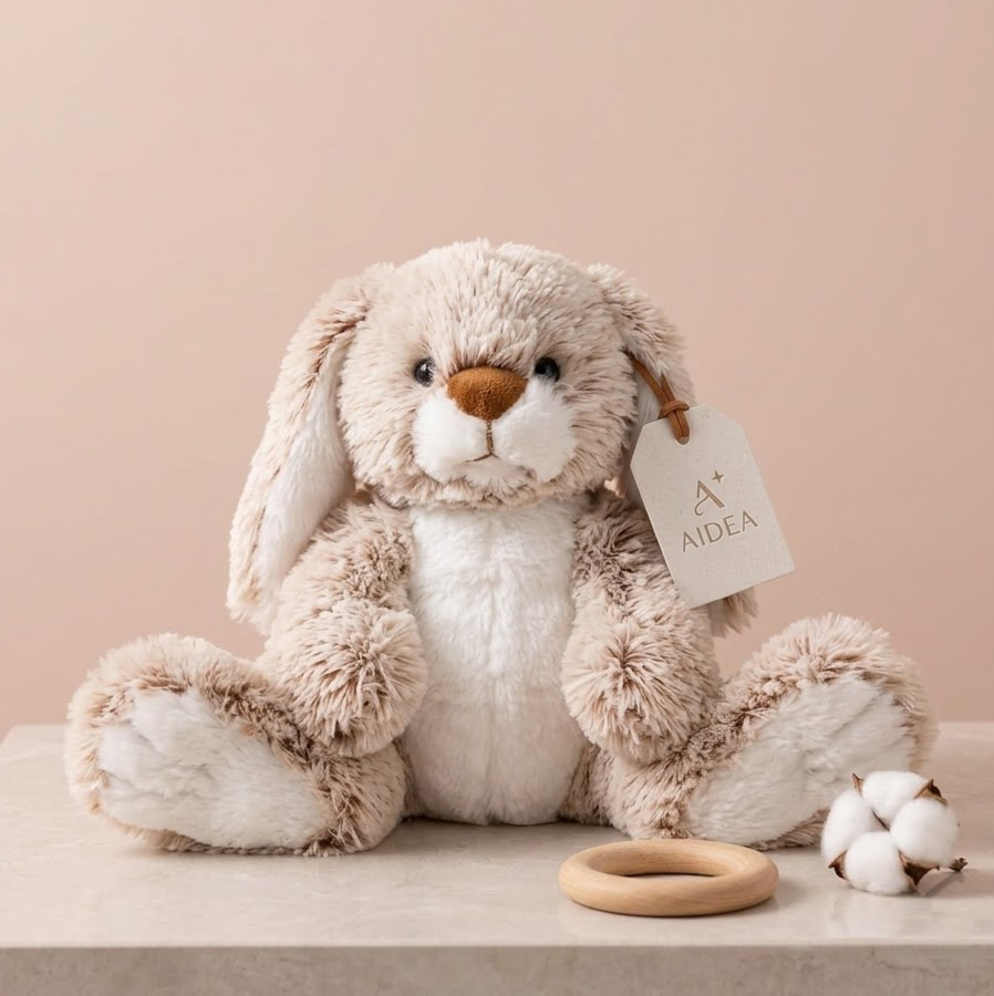Korakio Adorable Burrow Bunny Stuffed Animal: Soft Plush Rabbit with Oversized Paws & Floppy Ears - Perfect Role-Play Companion for Boys and Girls, Age 3 and Up