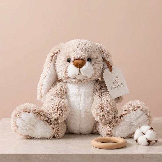 Korakio Adorable Burrow Bunny Stuffed Animal: Soft Plush Rabbit with Oversized Paws & Floppy Ears - Perfect Role-Play Companion for Boys and Girls, Age 3 and Up