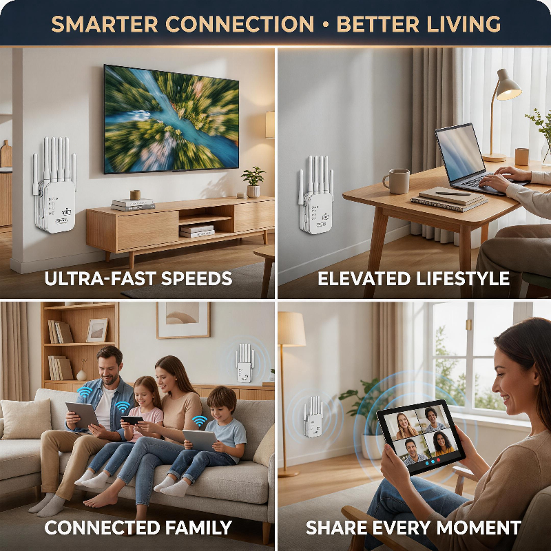 DOZEBEDDING®🚀Professional 1200Mbps WiFi Extender 📶- Dual-Band 5G Signal Booster with 6 High-Gain Antennas