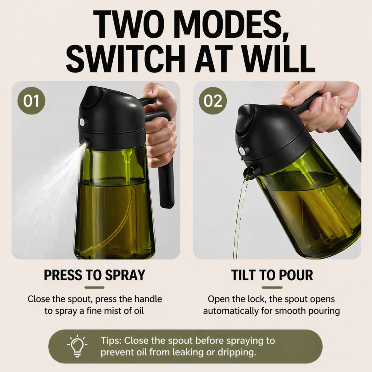 DOZEBEDDING®🥗2-in-1 Precision Oil Sprayer - High-Pressure Spray & Smooth Pour Integrated Bottle