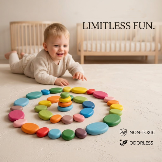 Korakio Extra Large Wooden Stacking Stones for Toddlers 1-3, 16 Pcs Montessori Balancing Rocks, Giant Lightweight Sensory Toys for Open-Ended Play, Smooth & Safe Learning Blocks Gift for Boys & Girls