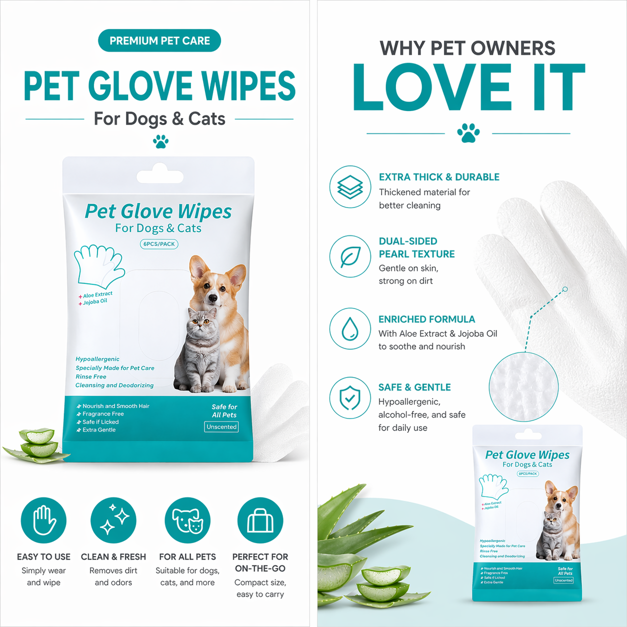 DOZEBEDDING®🧤Pet Wipe Gloves - Quick Clean, Non-Toxic, Mess-Free (upsell)