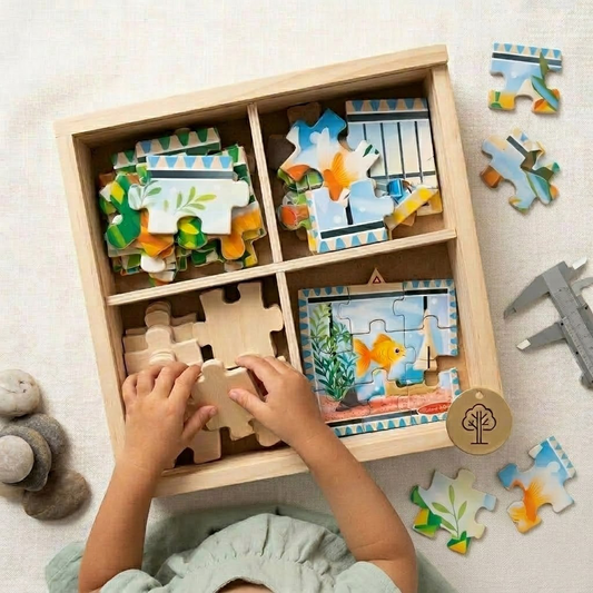 Korakio 4-in-1 Wooden Pet Jigsaw Puzzles Set for Toddlers, 48 Piece Animal Puzzles with Wooden Storage Box, Montessori Educational Learning Toys for Kids Boys Girls Aged 3-5 Years Old