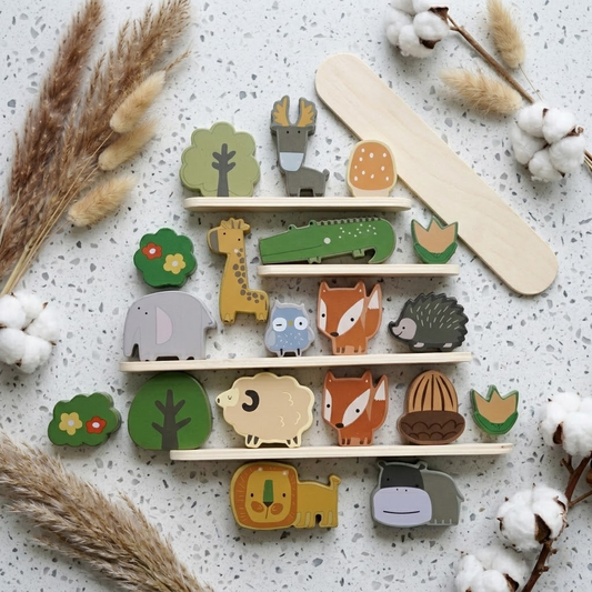Korakio Wooden Animal Stacking Games Balance Blocks for Toddlers, Montessori Educational Toys for Fine Motor Skills & Hand-Eye Coordination, Early Learning Stacker Balance Toys for Kids Boys Girls