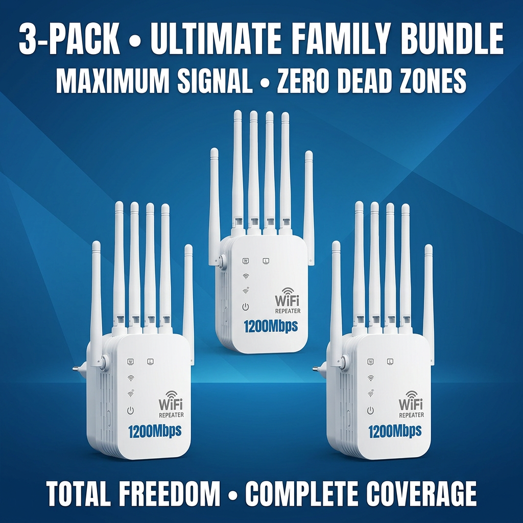 DOZEBEDDING®🚀Professional 1200Mbps WiFi Extender 📶- Dual-Band 5G Signal Booster with 6 High-Gain Antennas