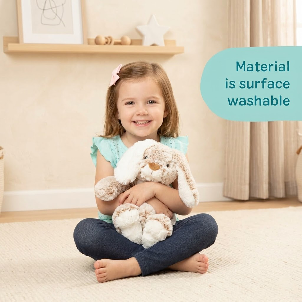 Korakio Adorable Burrow Bunny Stuffed Animal: Soft Plush Rabbit with Oversized Paws & Floppy Ears - Perfect Role-Play Companion for Boys and Girls, Age 3 and Up