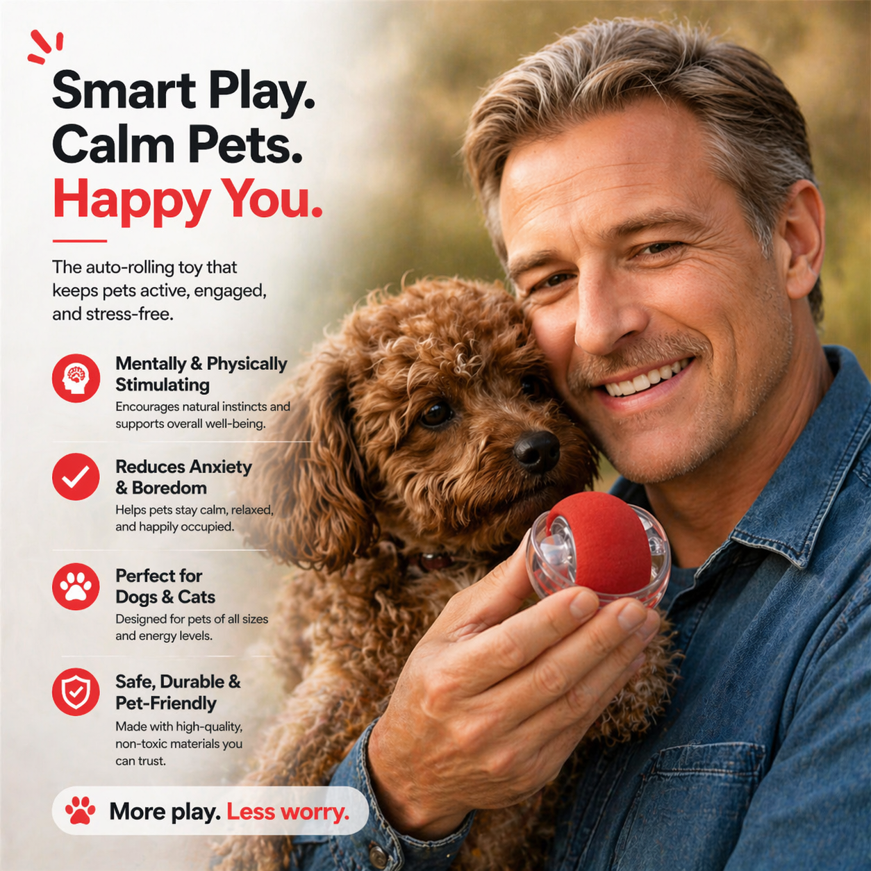 DOZEBEDDING®⚾Auto-Avoidance Smart Ball for Cats & Dogs🔋 – USB Rechargeable, Motion-Activated Interactive Toy