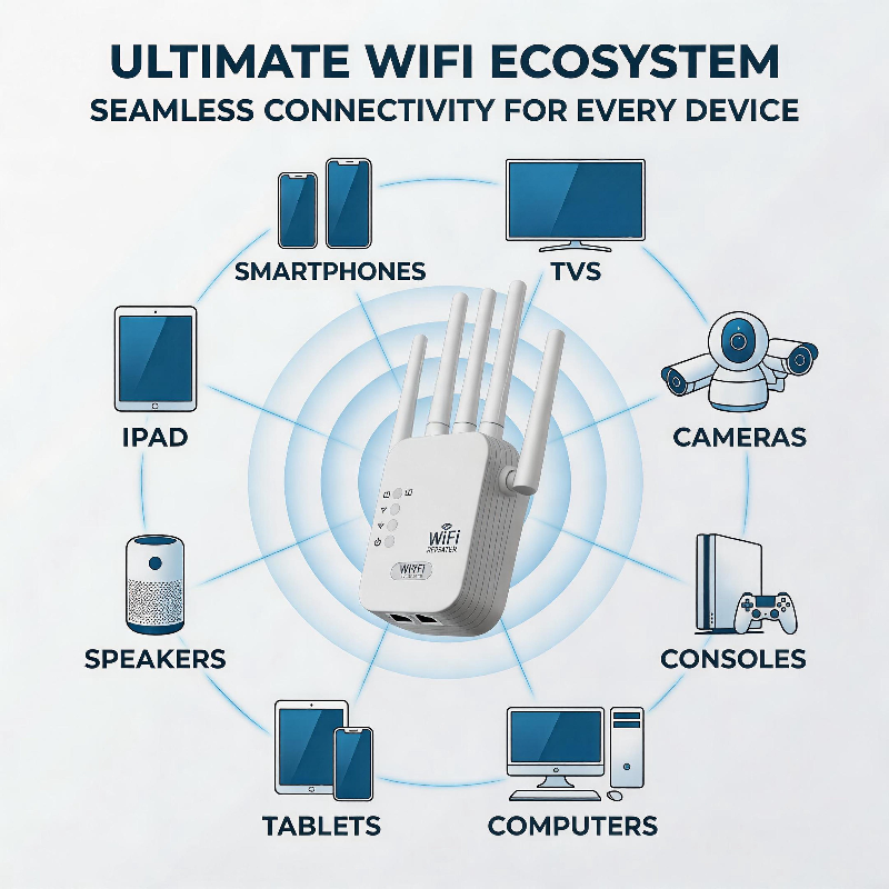 DOZEBEDDING®🚀Professional 1200Mbps WiFi Extender 📶- Dual-Band 5G Signal Booster with 6 High-Gain Antennas