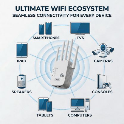 DOZEBEDDING®🚀Professional 1200Mbps WiFi Extender 📶- Dual-Band 5G Signal Booster with 6 High-Gain Antennas