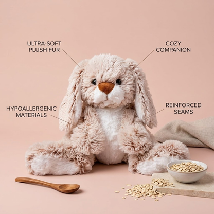 Korakio Adorable Burrow Bunny Stuffed Animal: Soft Plush Rabbit with Oversized Paws & Floppy Ears - Perfect Role-Play Companion for Boys and Girls, Age 3 and Up